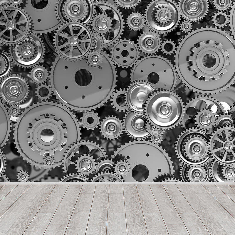 Full Size Machine Gear Mural Industrial Cool Metal Wall Decor in Light Color for Bedroom Clearhalo 'Wall Decor' 'Wall Mural' 1896454