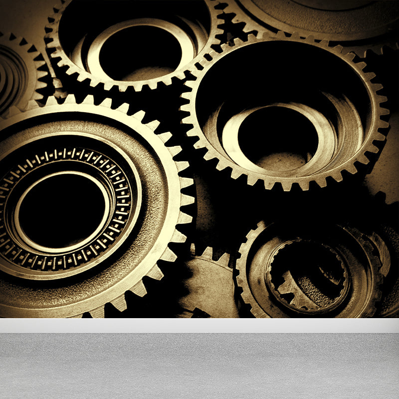 Dark Color Gear Wallpaper Mural Metal Steampunk Waterproofing Wall Art for Garage Brown Clearhalo 'Wall Decor' 'Wall Mural' 1896473