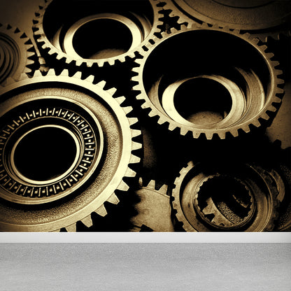 Dark Color Gear Wallpaper Mural Metal Steampunk Waterproofing Wall Art for Garage Brown Clearhalo 'Wall Decor' 'Wall Mural' 1896473