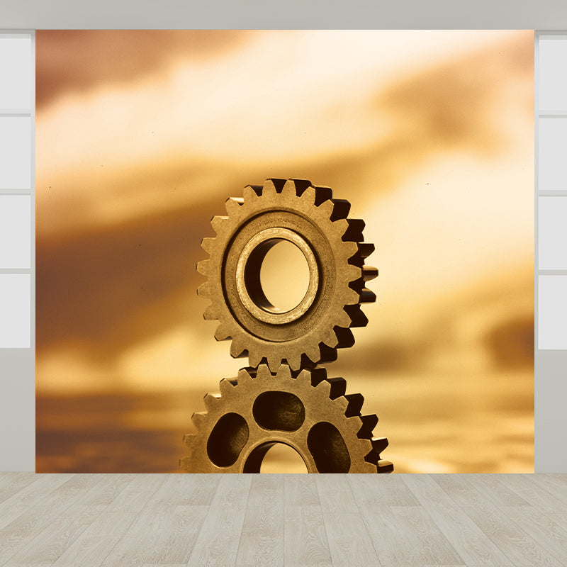 Photographic Cogwheel Mural Wallpaper for House Interior, Soft Color, Custom Size Brown Clearhalo 'Wall Decor' 'Wall Mural' 1896483