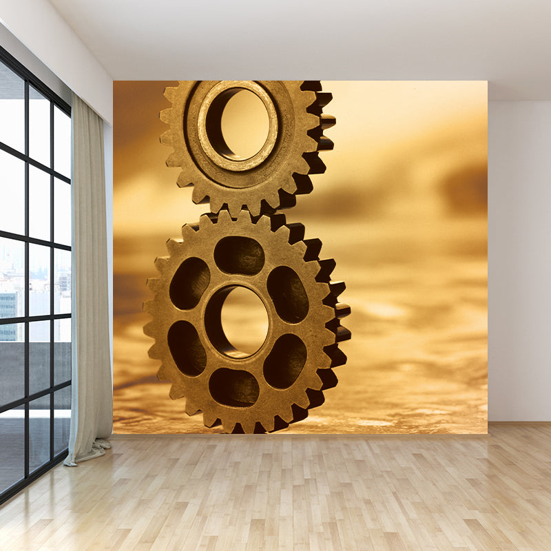 Photographic Cogwheel Mural Wallpaper for House Interior, Soft Color, Custom Size Clearhalo 'Wall Decor' 'Wall Mural' 1896485
