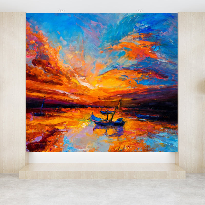 Classic Oil Painting Scenery Mural Decal Bright Color Stain Resistant Wall Decor for Room Blue Clearhalo 'Wall Decor' 'Wall Mural' 1896563