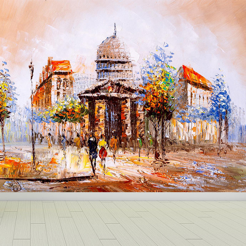 Landscape Painting Mural Wallpaper Multicolored Classical Wall Covering for Bedroom Dark Brown Clearhalo 'Wall Decor' 'Wall Mural' 1896588