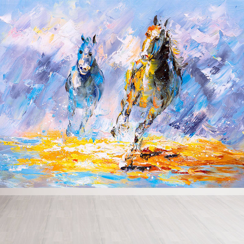 Landscape Painting Mural Wallpaper Multicolored Classical Wall Covering for Bedroom Light Blue Clearhalo 'Wall Decor' 'Wall Mural' 1896598