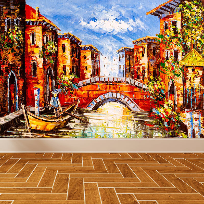 Landscape Painting Mural Wallpaper Multicolored Classical Wall Covering for Bedroom Brick Red Clearhalo 'Wall Decor' 'Wall Mural' 1896603