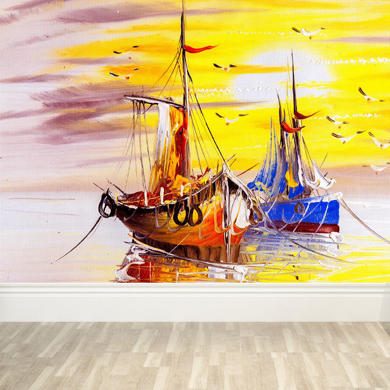 Pastel Nature Scenery Wallpaper Mural Moisture Resistant Classic Living Room Wall Art Clearhalo 'Wall Decor' 'Wall Mural' 1896610