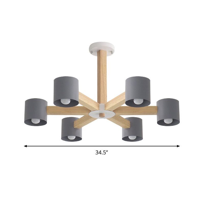 Cylindrical Shade Kid Bedroom Chandelier Wood Modern Style Ceiling Pendant Light Clearhalo 'Ceiling Lights' 'Chandeliers' Lighting' options 189662