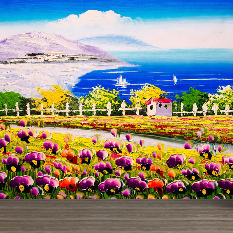 Pastel Nature Scenery Wallpaper Mural Moisture Resistant Classic Living Room Wall Art Blue Clearhalo 'Wall Decor' 'Wall Mural' 1896623