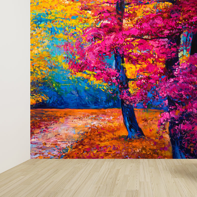 Pastel Nature Scenery Wallpaper Mural Moisture Resistant Classic Living Room Wall Art Rose Red Clearhalo 'Wall Decor' 'Wall Mural' 1896628