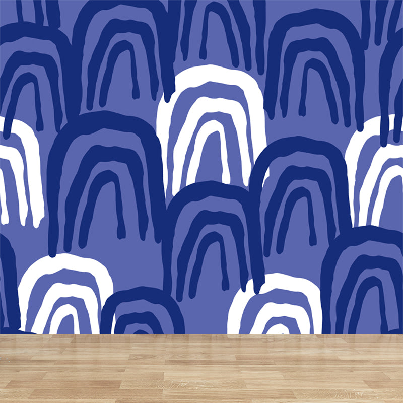 Custom Illustration Modern Mural Wallpaper with Abstract Pattern in Dark Color for Room Blue Clearhalo 'Wall Decor' 'Wall Mural' 1896733