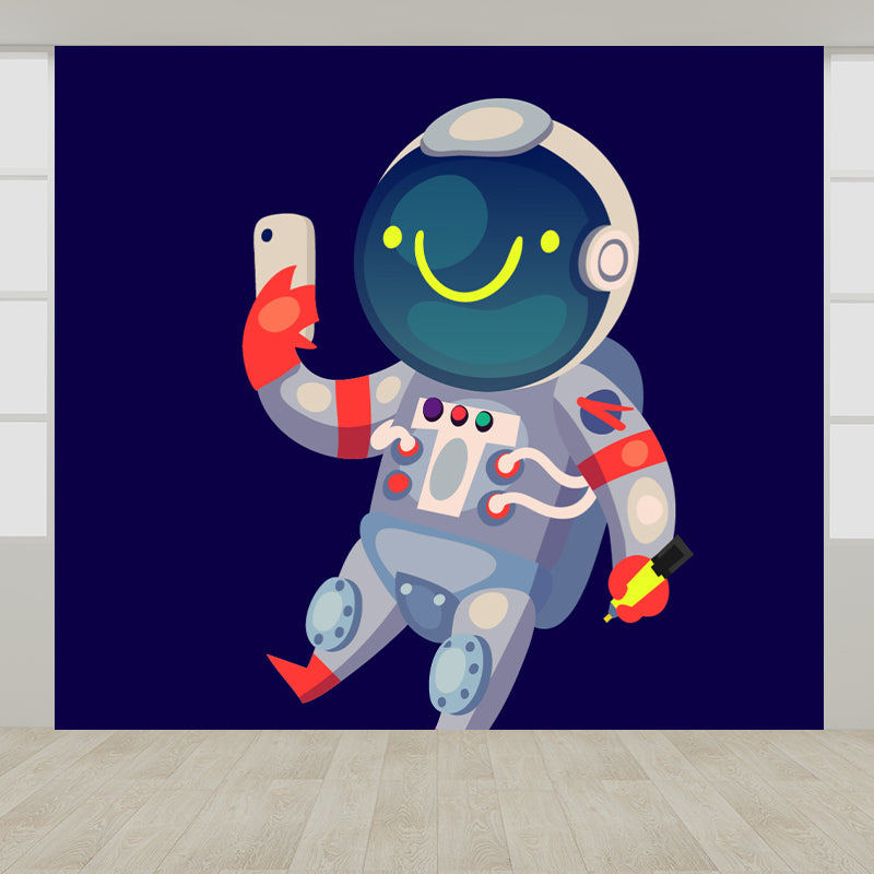 Kids Astronaut Wallpaper Mural Dark Color Boys Bedroom Wall Art, Made to Measure Dark Blue Clearhalo 'Wall Decor' 'Wall Mural' 1896758