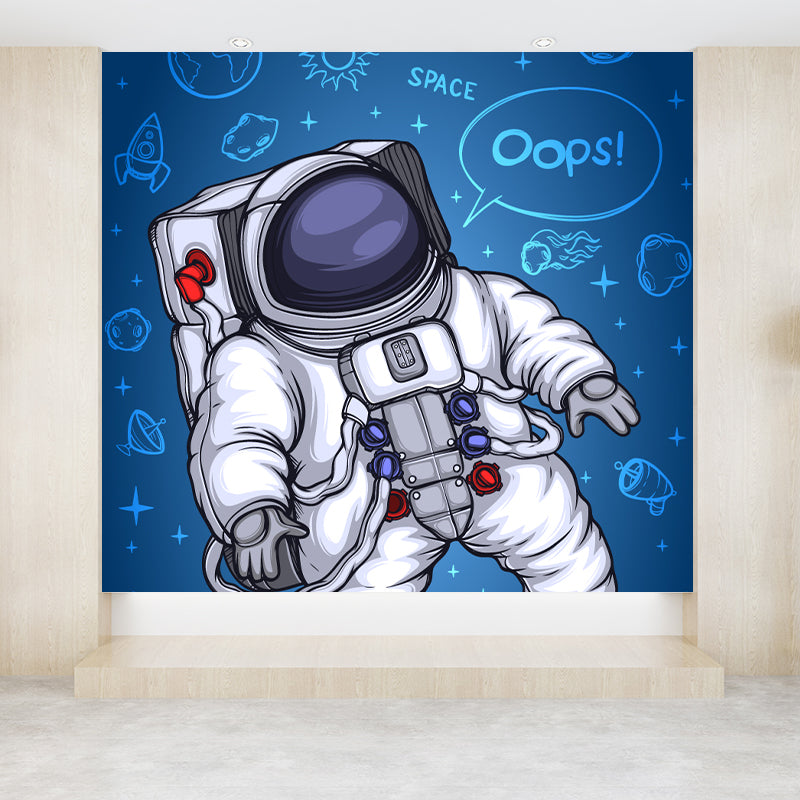 Kids Astronaut Wallpaper Mural Dark Color Boys Bedroom Wall Art, Made to Measure Light Blue Clearhalo 'Wall Decor' 'Wall Mural' 1896763