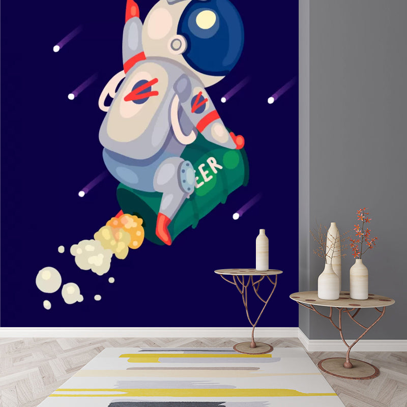 Kids Astronaut Wallpaper Mural Dark Color Boys Bedroom Wall Art, Made to Measure Clearhalo 'Wall Decor' 'Wall Mural' 1896769