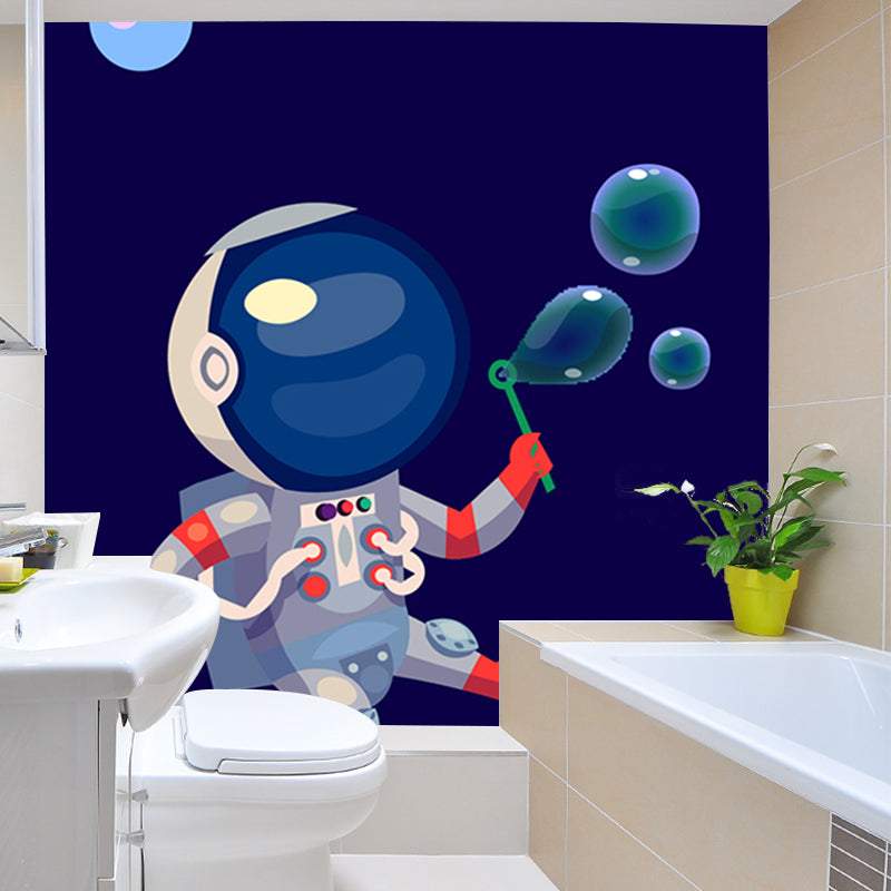 Kids Astronaut Wallpaper Mural Dark Color Boys Bedroom Wall Art, Made to Measure Blue Clearhalo 'Wall Decor' 'Wall Mural' 1896773