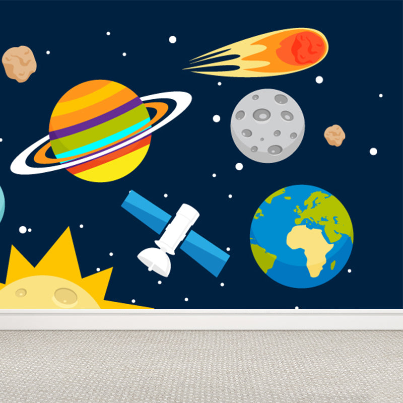 Astronomy Outer Space Mural Decal Kids Style Non-Woven Fabric Wall Decor in Dark Color Clearhalo 'Wall Decor' 'Wall Mural' 1896785