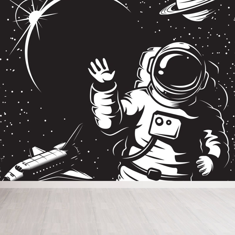 Astronomy Outer Space Mural Decal Kids Style Non-Woven Fabric Wall Decor in Dark Color Black Clearhalo 'Wall Decor' 'Wall Mural' 1896798