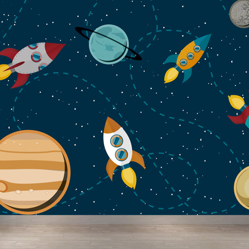 Astronomy Outer Space Mural Decal Kids Style Non-Woven Fabric Wall Decor in Dark Color Clearhalo 'Wall Decor' 'Wall Mural' 1896804