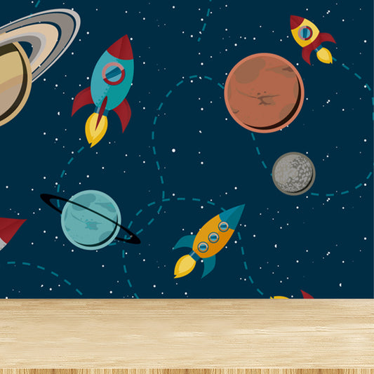 Astronomy Outer Space Mural Decal Kids Style Non-Woven Fabric Wall Decor in Dark Color Clearhalo 'Wall Decor' 'Wall Mural' 1896805