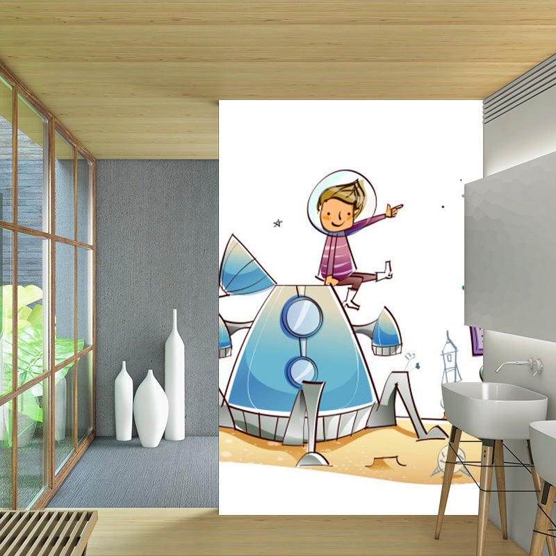 Dark Color Spacecraft Mural Wallpaper Universe Kids Moisture Resistant Wall Covering White Clearhalo 'Wall Decor' 'Wall Mural' 1896813