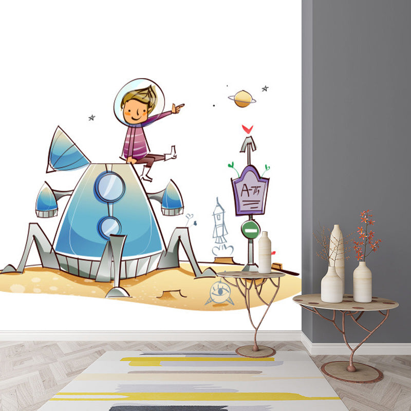 Dark Color Spacecraft Mural Wallpaper Universe Kids Moisture Resistant Wall Covering Clearhalo 'Wall Decor' 'Wall Mural' 1896814