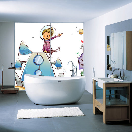 Dark Color Spacecraft Mural Wallpaper Universe Kids Moisture Resistant Wall Covering Clearhalo 'Wall Decor' 'Wall Mural' 1896815