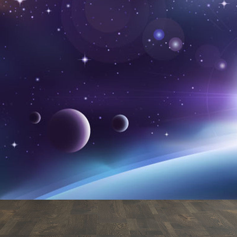 Dark Color Spacecraft Mural Wallpaper Universe Kids Moisture Resistant Wall Covering Clearhalo 'Wall Decor' 'Wall Mural' 1896825