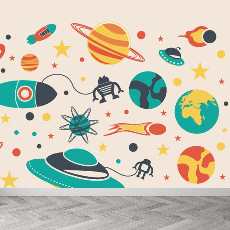 Dark Color Spacecraft Mural Wallpaper Universe Kids Moisture Resistant Wall Covering Clearhalo 'Wall Decor' 'Wall Mural' 1896829