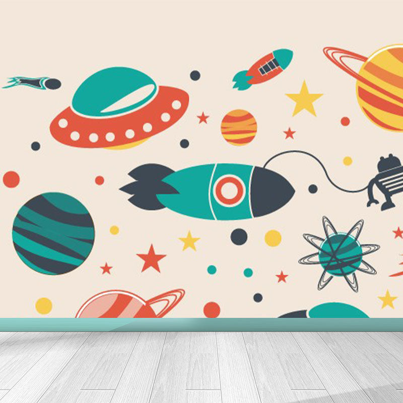 Dark Color Spacecraft Mural Wallpaper Universe Kids Moisture Resistant Wall Covering Clearhalo 'Wall Decor' 'Wall Mural' 1896830