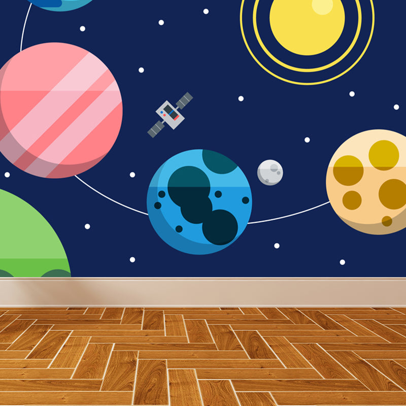 Kids Cosmos Spaceship Wall Mural Soft Color Waterproofing Wall Art for Boys Room Clearhalo 'Wall Decor' 'Wall Mural' 1896839