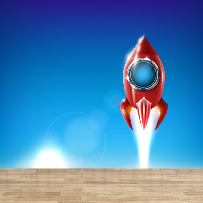 Kids Cosmos Spaceship Wall Mural Soft Color Waterproofing Wall Art for Boys Room Blue Clearhalo 'Wall Decor' 'Wall Mural' 1896848