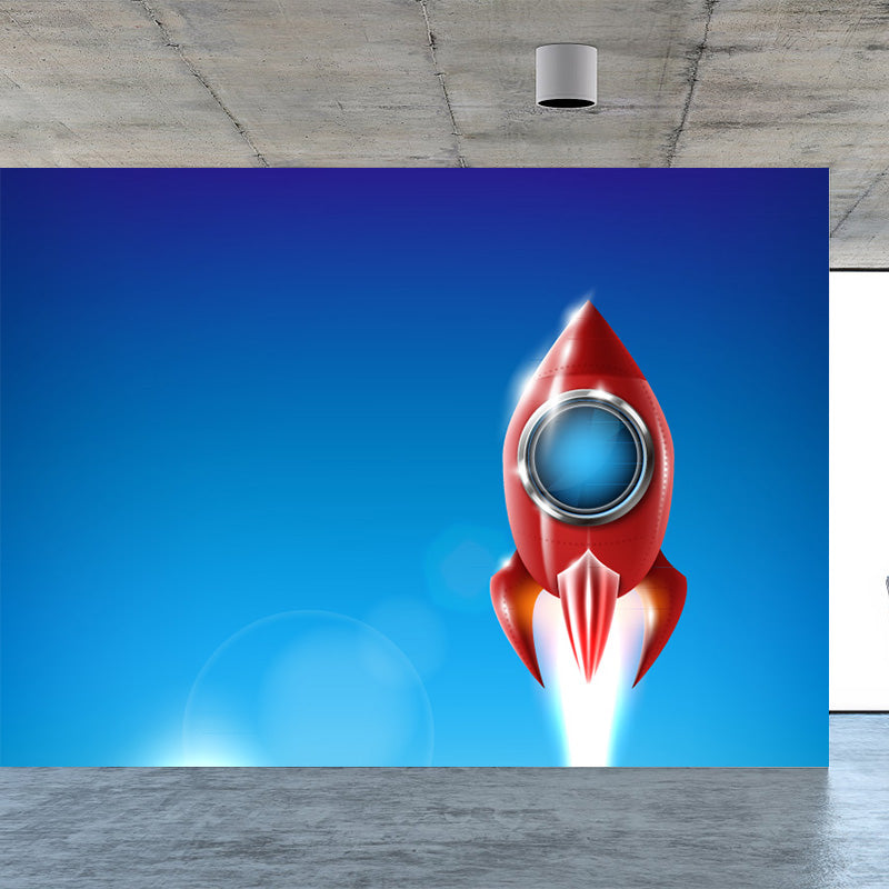 Kids Cosmos Spaceship Wall Mural Soft Color Waterproofing Wall Art for Boys Room Clearhalo 'Wall Decor' 'Wall Mural' 1896849