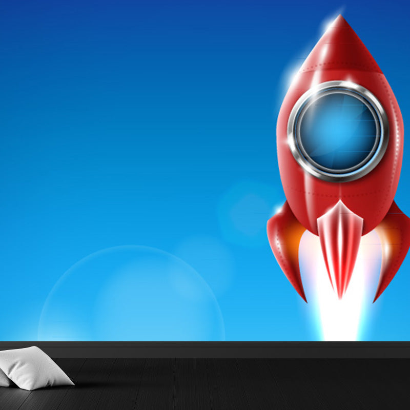 Kids Cosmos Spaceship Wall Mural Soft Color Waterproofing Wall Art for Boys Room Clearhalo 'Wall Decor' 'Wall Mural' 1896850