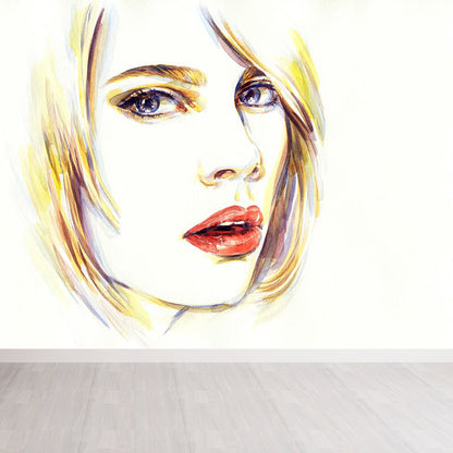 Illustration Woman Model Wall Mural Decal for Girls Bedroom, Light Color, Custom Made Yellow Clearhalo 'Wall Decor' 'Wall Mural' 1896883