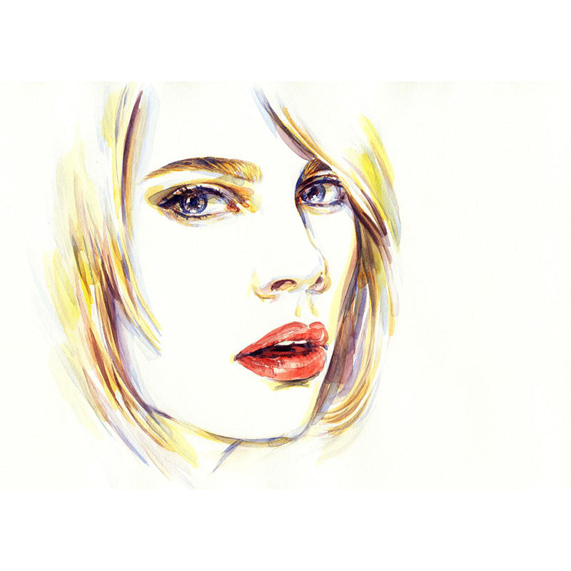 Illustration Woman Model Wall Mural Decal for Girls Bedroom, Light Color, Custom Made Clearhalo 'Wall Decor' 'Wall Mural' 1896886