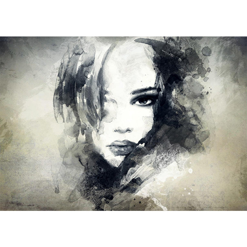 Illustration Woman Model Wall Mural Decal for Girls Bedroom, Light Color, Custom Made Clearhalo 'Wall Decor' 'Wall Mural' 1896896