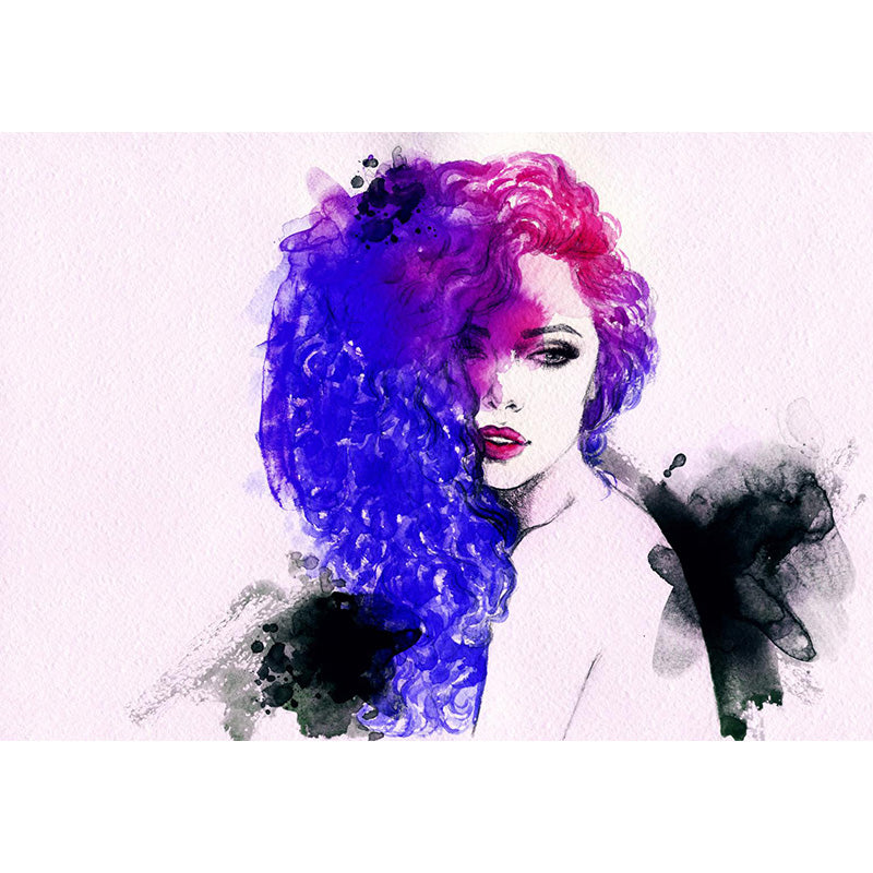 Illustration Woman Model Wall Mural Decal for Girls Bedroom, Light Color, Custom Made Clearhalo 'Wall Decor' 'Wall Mural' 1896901