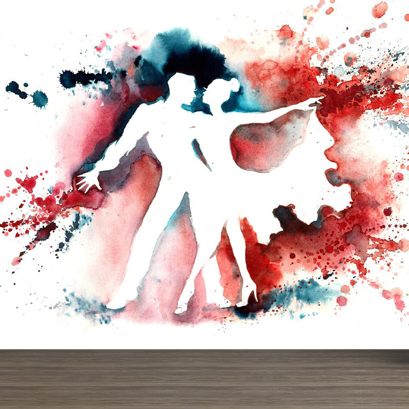 Glam Girl Drawing Mural Non-Woven Stained Resistant Pastel Wall Covering for Room Crimson Clearhalo 'Wall Decor' 'Wall Mural' 1896908