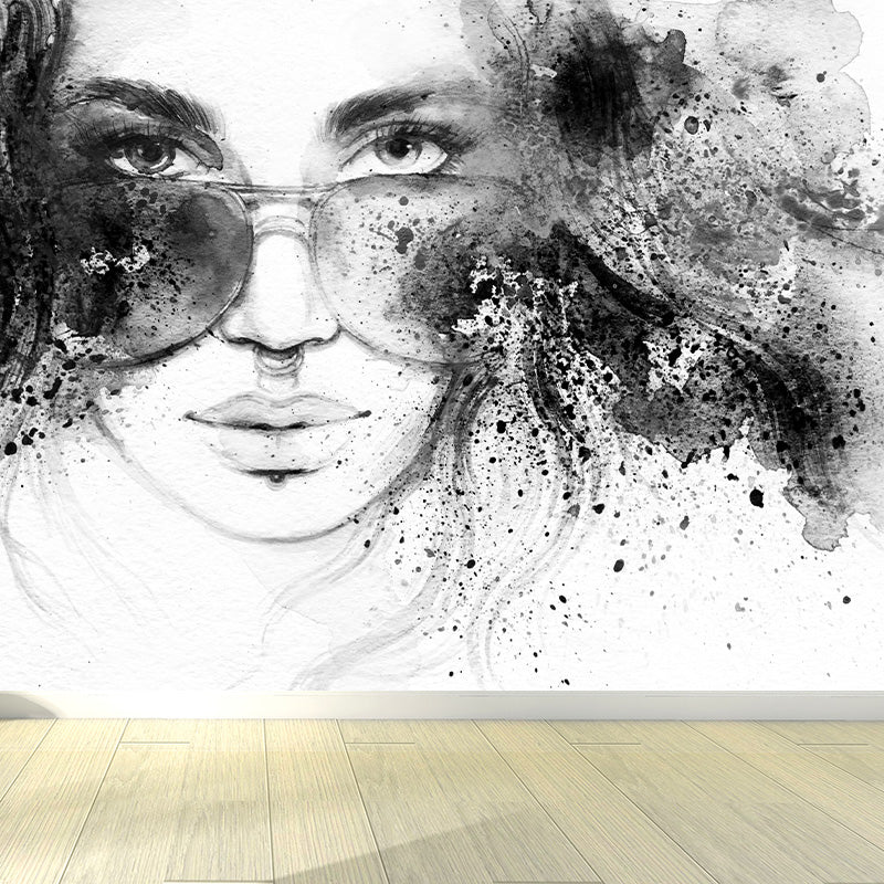 Cool Woman Mural Wallpaper House Interior Figure Drawing Wall Art, Made to Measure Clearhalo 'Wall Decor' 'Wall Mural' 1896940