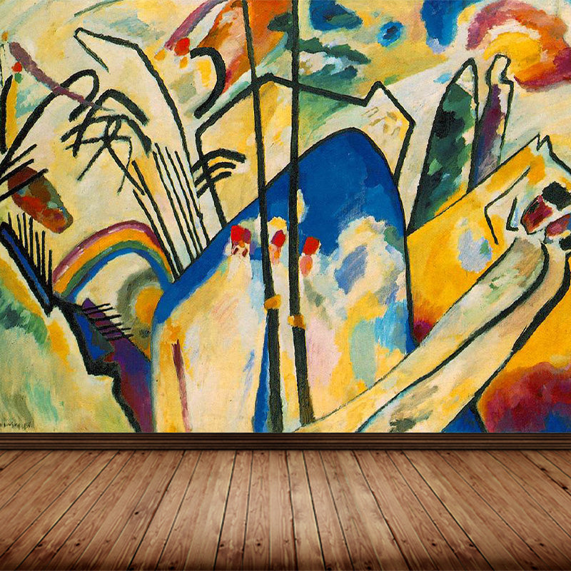 Contemporary Kandinsky Painting Mural Pastel Color Abstract Wall Art for Family Room Dark Yellow Clearhalo 'Wall Decor' 'Wall Mural' 1897033