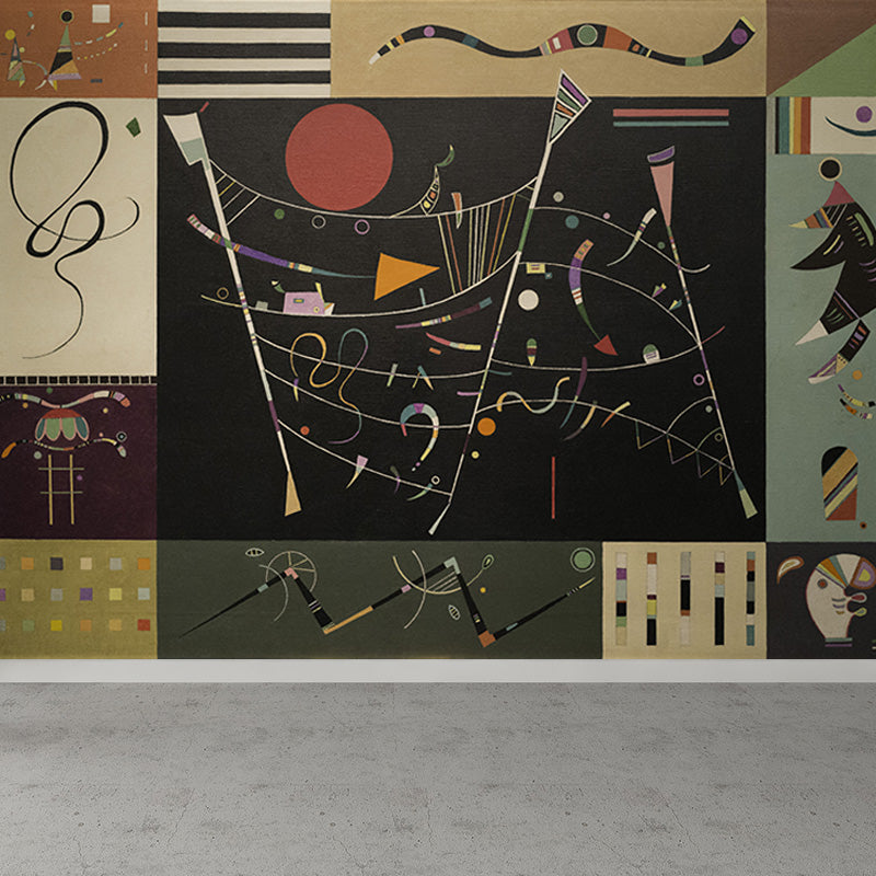 Contemporary Kandinsky Painting Mural Pastel Color Abstract Wall Art for Family Room Black Clearhalo 'Wall Decor' 'Wall Mural' 1897038