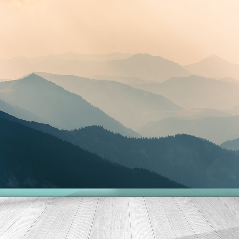 Light Color Misty Landscape Mural Moisture Resistant Modern Style Bedroom Wall Art Light Orange Clearhalo 'Wall Decor' 'Wall Mural' 1897163