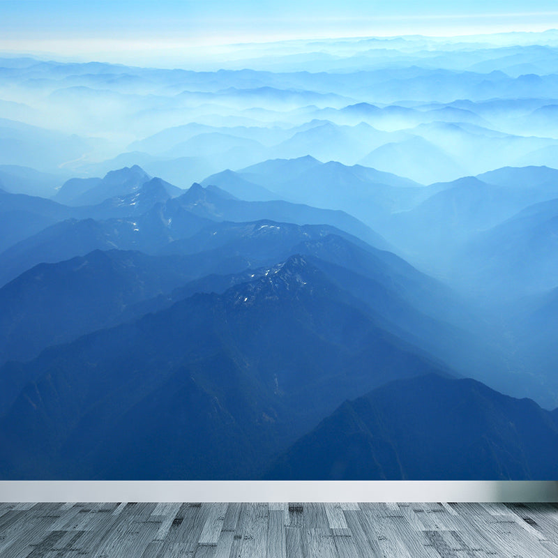 Light Color Misty Landscape Mural Moisture Resistant Modern Style Bedroom Wall Art Blue Clearhalo 'Wall Decor' 'Wall Mural' 1897168