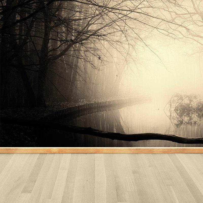 Light Color Misty Landscape Mural Moisture Resistant Modern Style Bedroom Wall Art Clearhalo 'Wall Decor' 'Wall Mural' 1897175