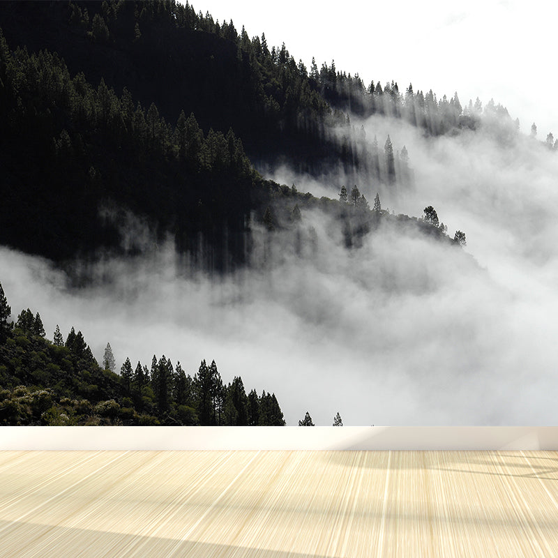 Photographic Print Cloud Forest Mural for Living Room, Dark Color, Customized Size Black Clearhalo 'Wall Decor' 'Wall Mural' 1897198