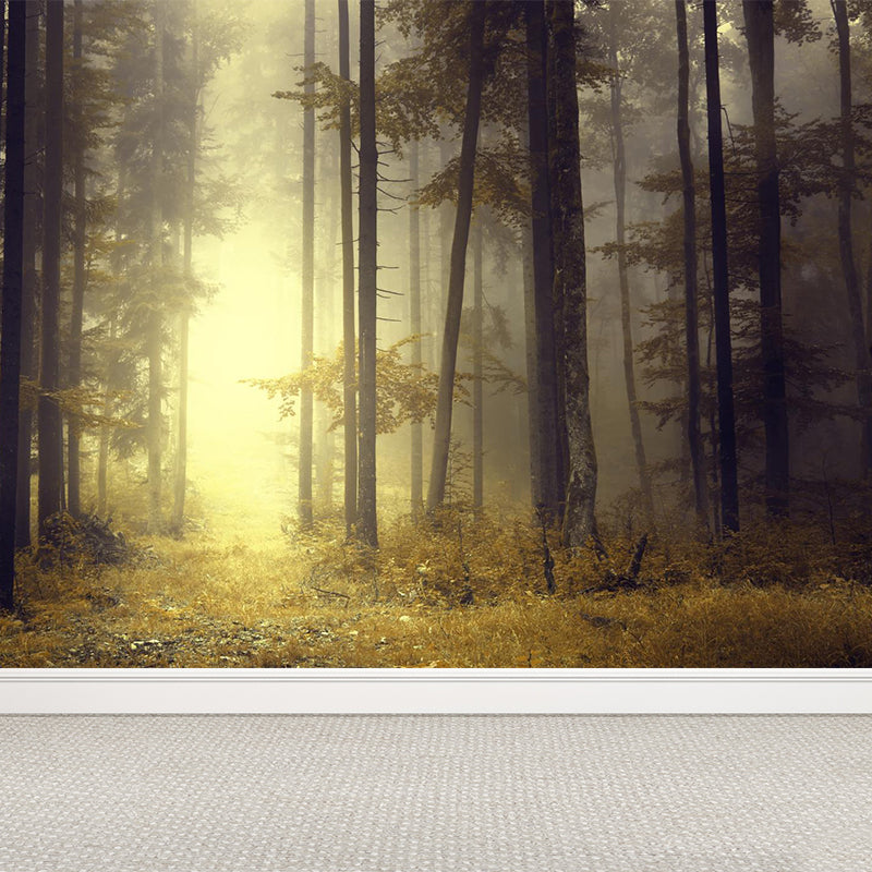 Misty Forest Scenery Wall Mural Modern Non-Woven Wall Decor in Soft Color for Home Brown Clearhalo 'Wall Decor' 'Wall Mural' 1897203