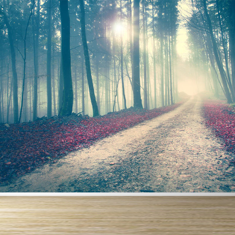 Misty Forest Scenery Wall Mural Modern Non-Woven Wall Decor in Soft Color for Home Light Blue Clearhalo 'Wall Decor' 'Wall Mural' 1897208