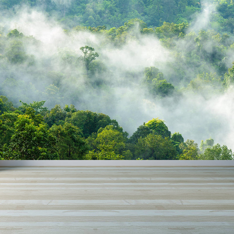 Misty Forest Scenery Wall Mural Modern Non-Woven Wall Decor in Soft Color for Home Green Clearhalo 'Wall Decor' 'Wall Mural' 1897213