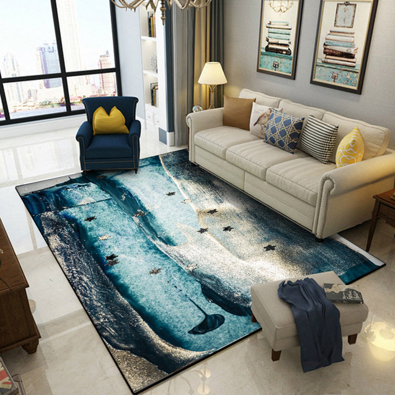 Minimalist Abstract Star Pattern Rug Blue Polyester Carpet Anti-Slip Pet Friendly Washable Indoor Rug for Decoration Dark Blue Clearhalo 'Area Rug' 'Rug' 1897277