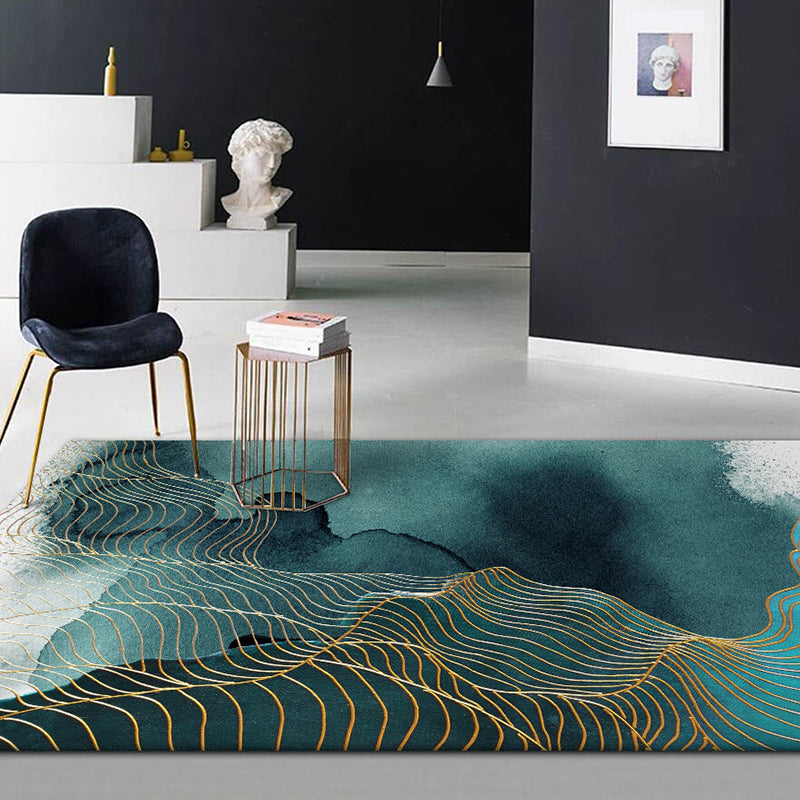 Creative Green Industrial Rug Polyester Abstract Swirl Striped Pattern Carpet Washable Non-Slip Backing Pet Friendly Rug for Decoration Green Clearhalo 'Area Rug' 'Rug' 1897291