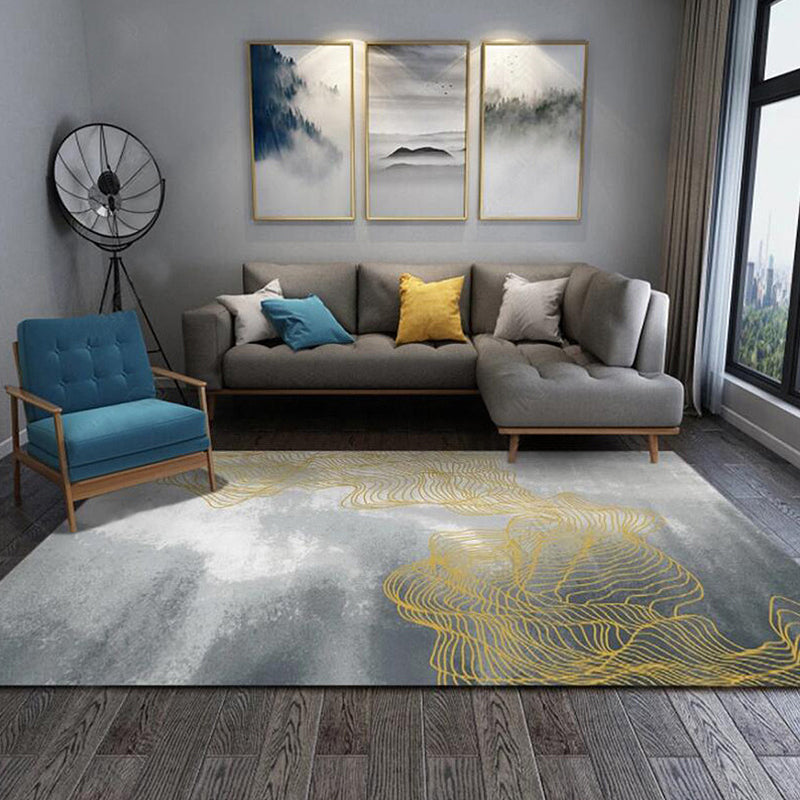 Grey Modernist Rug Polyester Swirl Stripe Pattern Rug Pet Friendly Washable Non-Slip Area Rug for Bedroom Grey Clearhalo 'Area Rug' 'Rug' 1897313